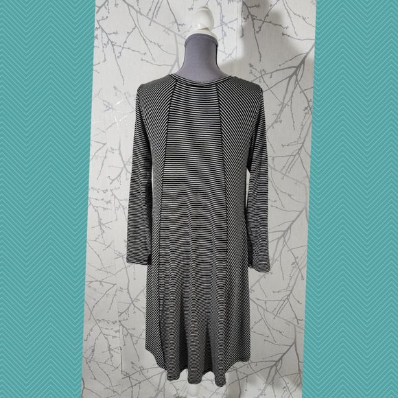 Soft Surroundings Black Striped Round Neck Flowy Midi Dress - Picture 3 of 4